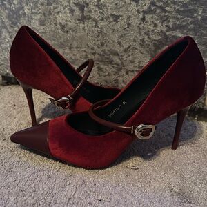 Red velvet heels